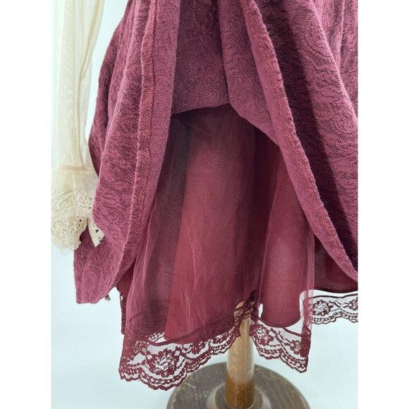 Free People Coquette Size 4 Burgundy Ivory Lace Long-Sleeve Bell Cuffs Lined - Picture 7 of 9